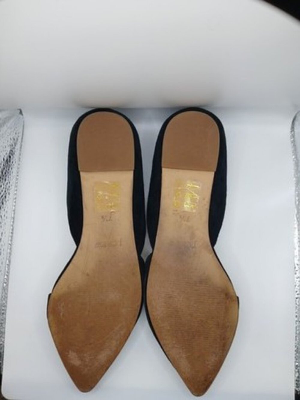 J Crew Zoe D'Orsay Black Suede Leather Flat Point Shoes Women Size 7.5 Ballet - Picture 4 of 5